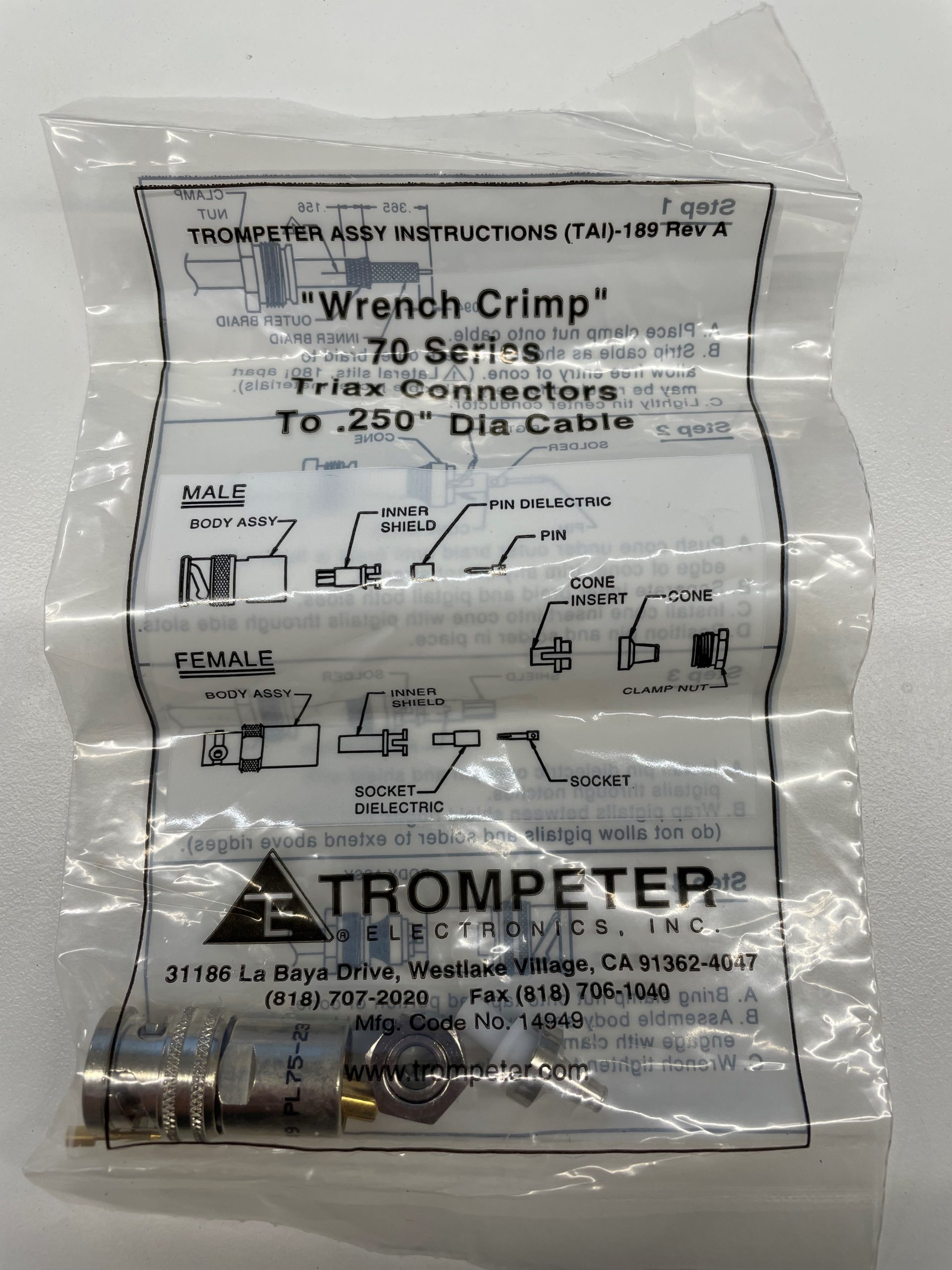RF Connectors/Coaxial Connectors TRB Plug STR Wrench CRMP 3-lug PL75-23