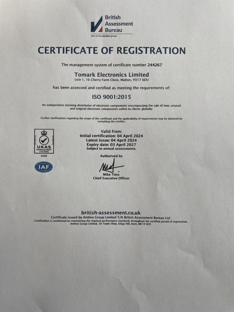 tomark electronics ISO certificate of registration